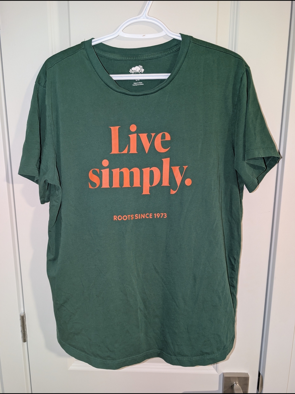 2/25$ 💓 Roots Green T‑Shirt with Orange 'Live Simply' Print